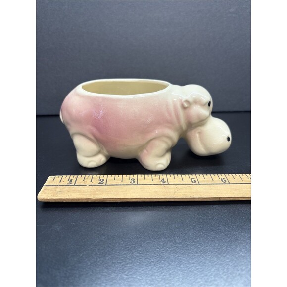Vintage Ceramic Hippo Planter Figurine Pink & Cream Glaze - Picture 6 of 6